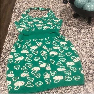 SHEIN mushroom Knit Halter tank and skirt set